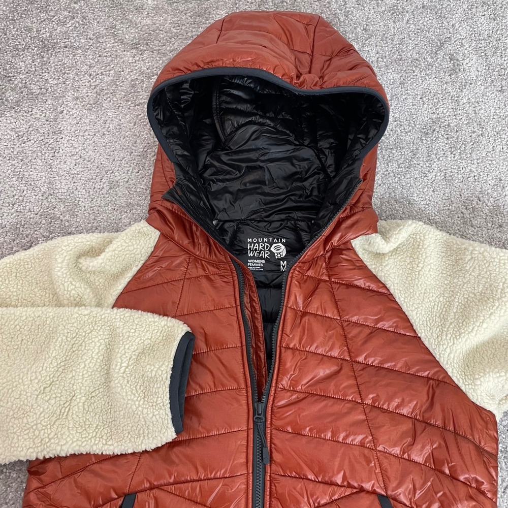 Mountain Hardwear Womens Hybrid Down Fleece Hoody Jacket Orange Cream Medium